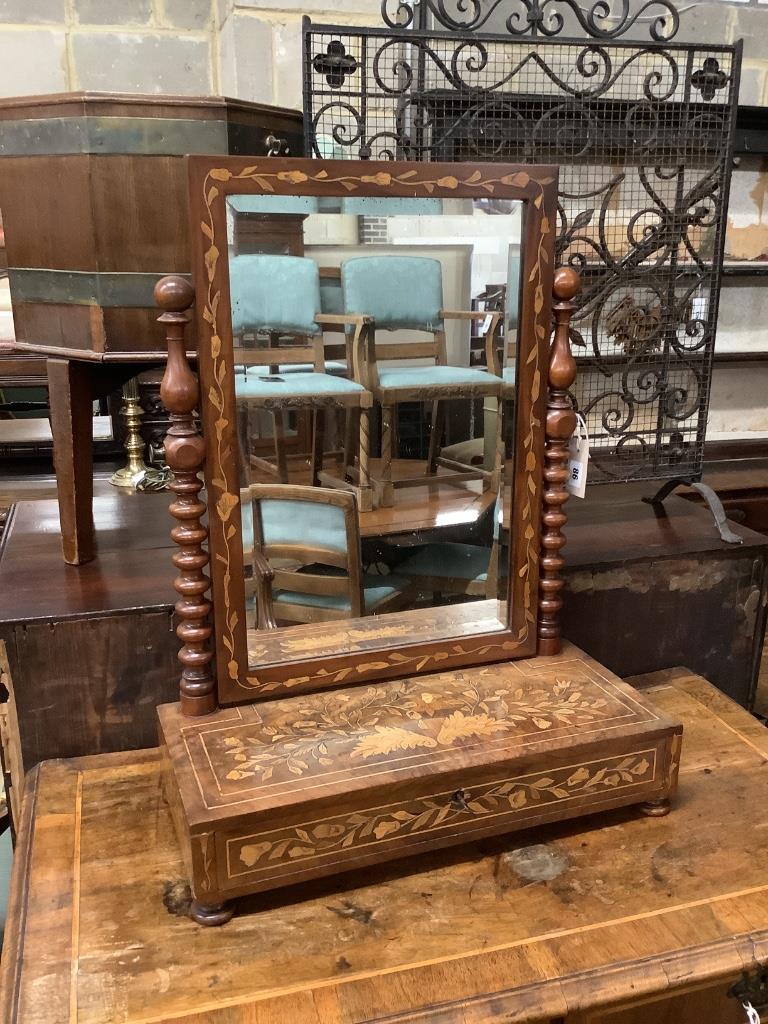 A 19th century Dutch floral marquetry and walnut box-framed toilet mirror, width 54cm, depth 25cm, height 70cm